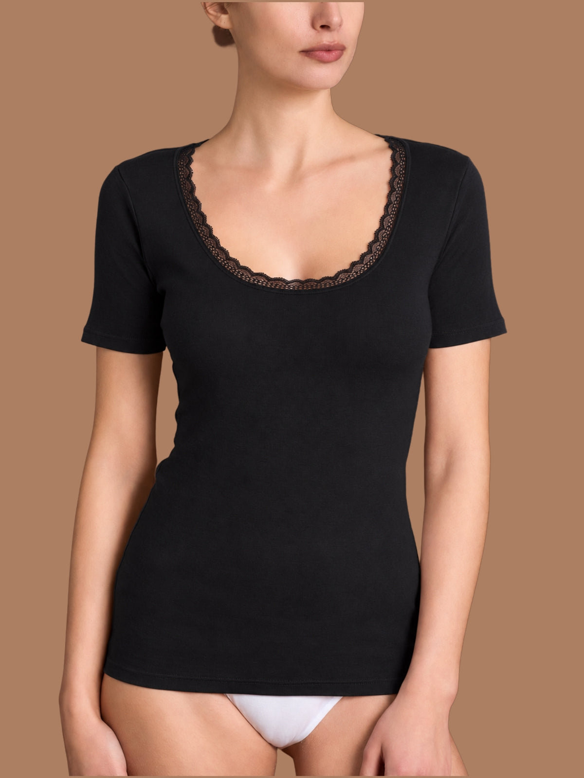 Thermo Cotton -Maglietta girocollo in caldo cotone  Neri Donna - Ragno