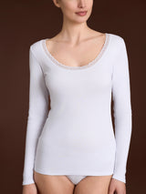Thermo Cotton - Maglietta girocollo a manica lunga in caldo cotone Bianchi Donna - Ragno