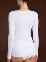 Thermo Cotton - Maglietta girocollo a manica lunga in caldo cotone Bianchi Donna - Ragno