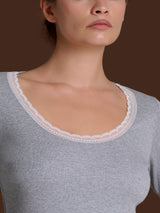 Thermo Cotton - Maglietta girocollo a manica lunga in caldo cotone Neri Donna - Ragno