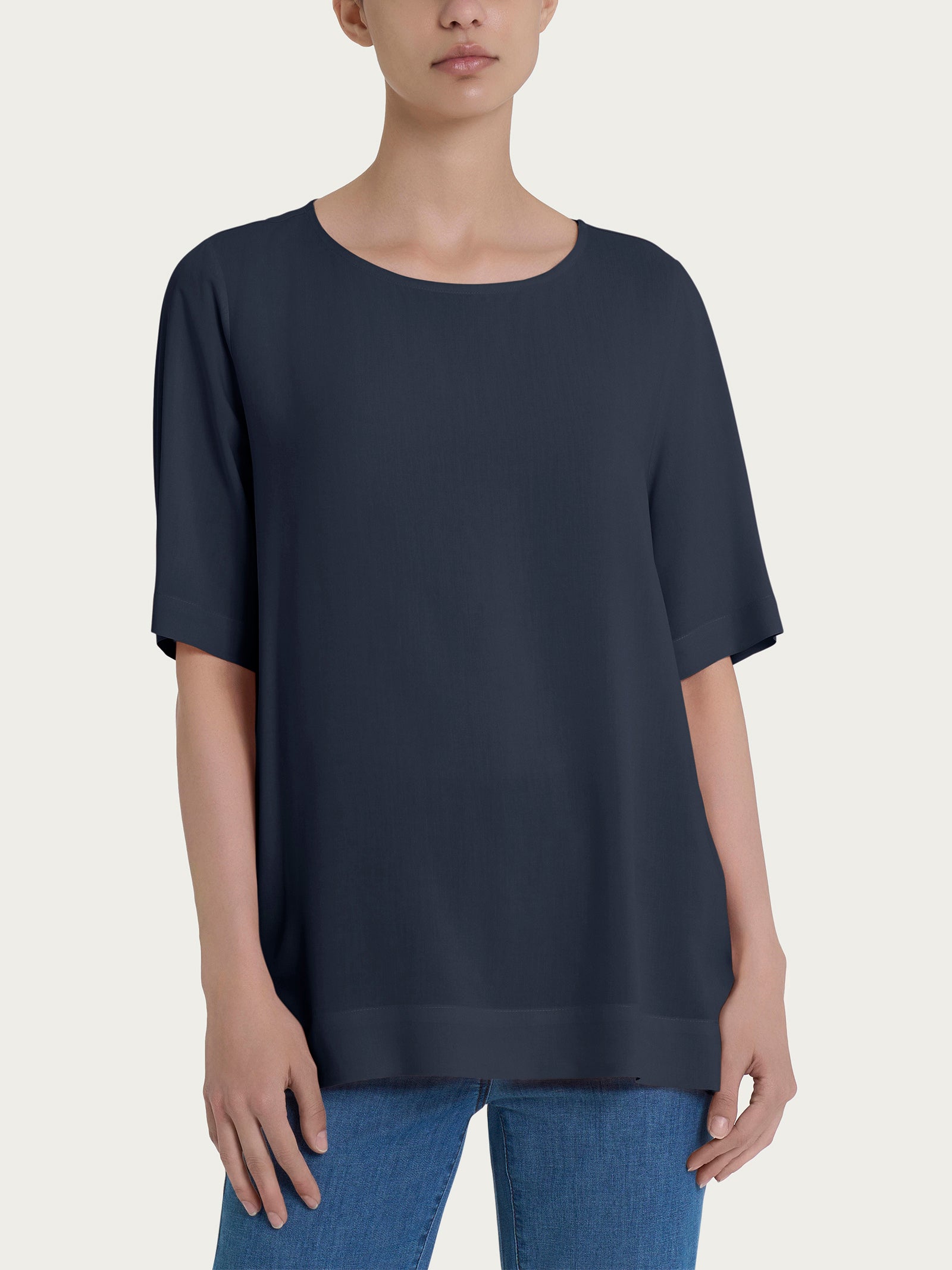 Blusa a manica corta in Ecoseta Blu Donna - Ragno