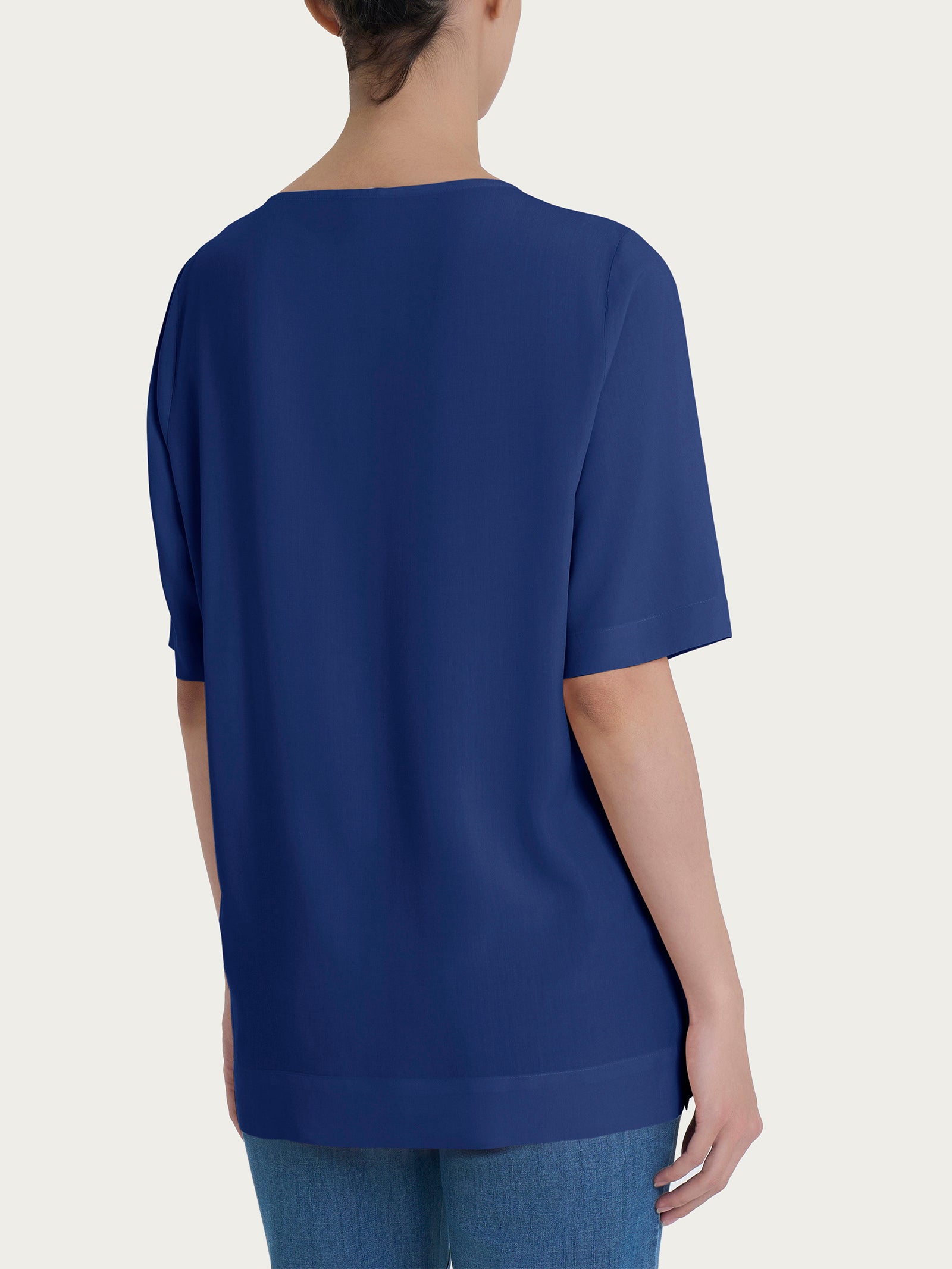 Blusa a manica corta in Ecoseta Blu Donna - Ragno