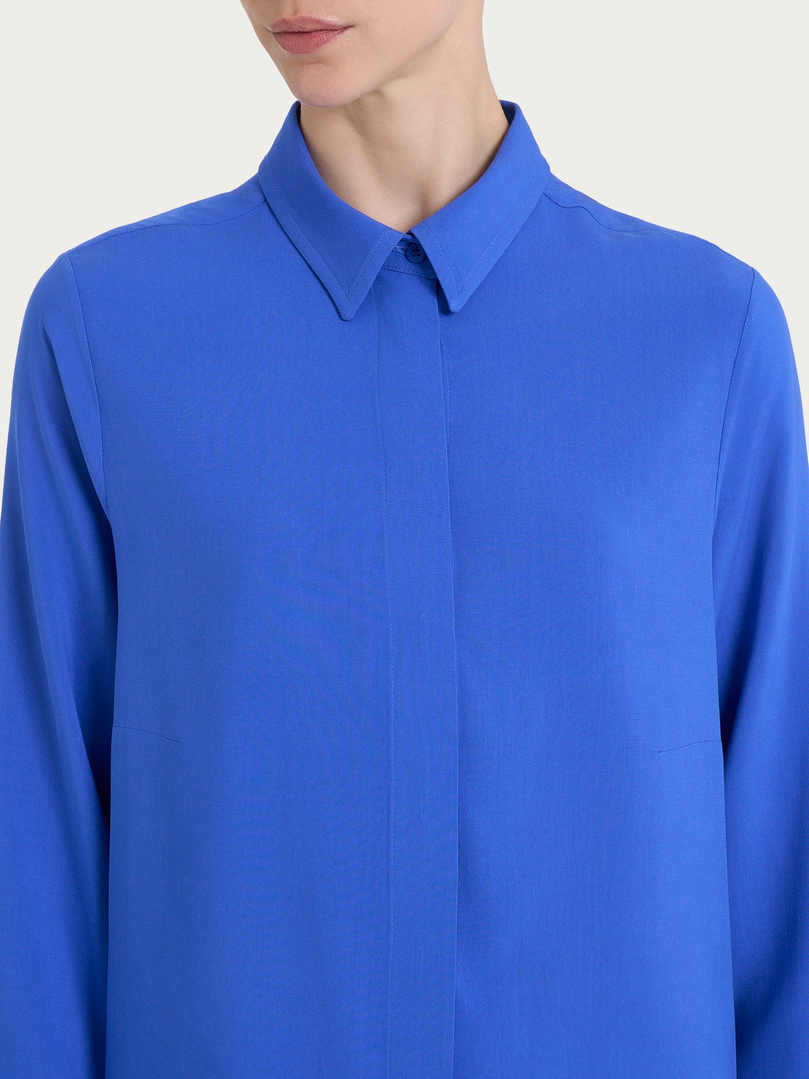 Camicia a manica lunga in Ecoseta Blu Donna - Ragno