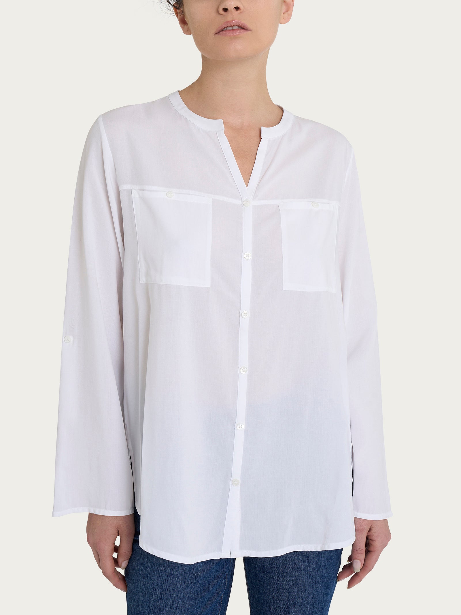 Camicia con collo alla coreana in EcoSeta Bianchi Donna - Ragno