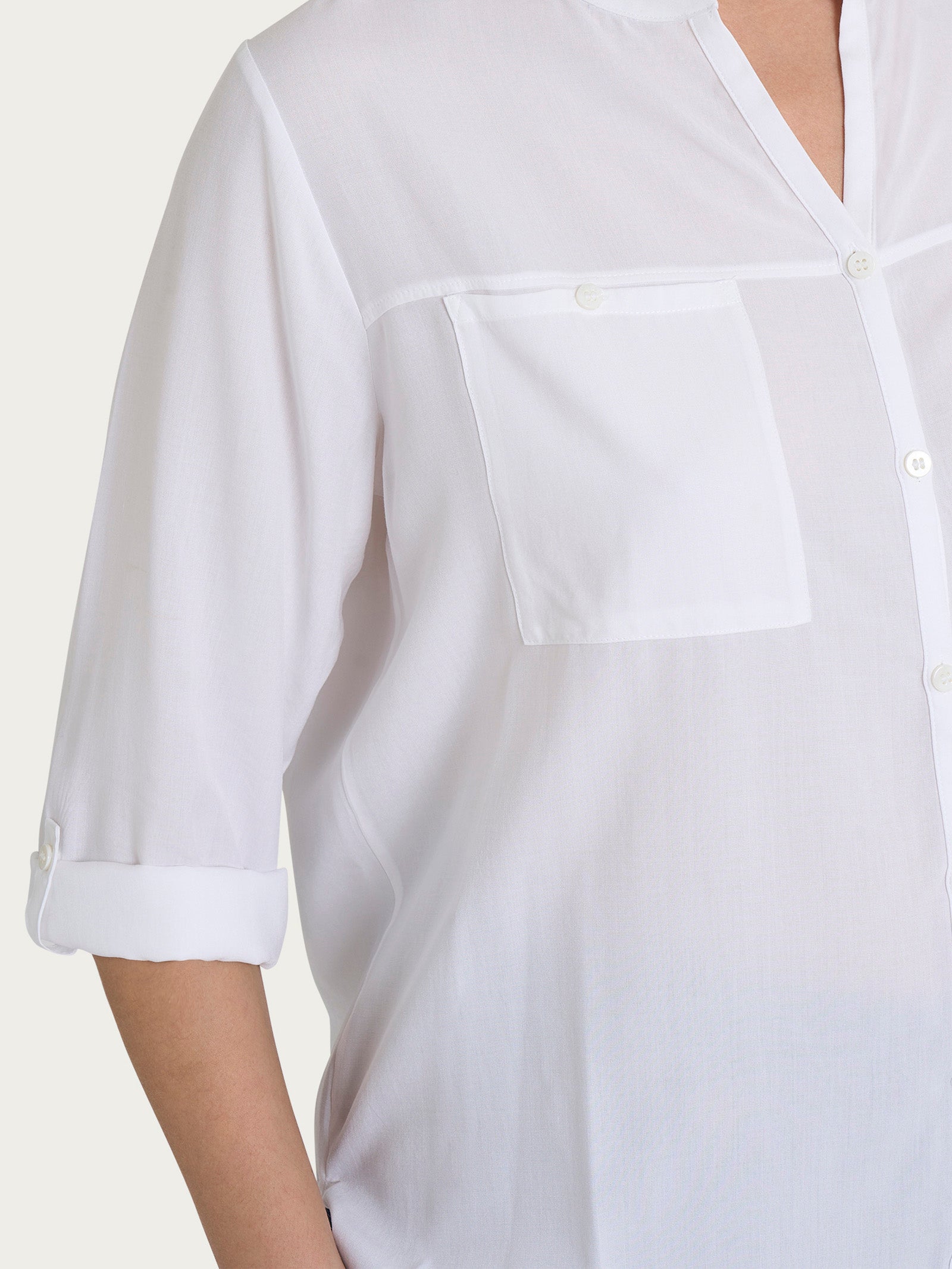 Camicia con collo alla coreana in EcoSeta Bianchi Donna - Ragno