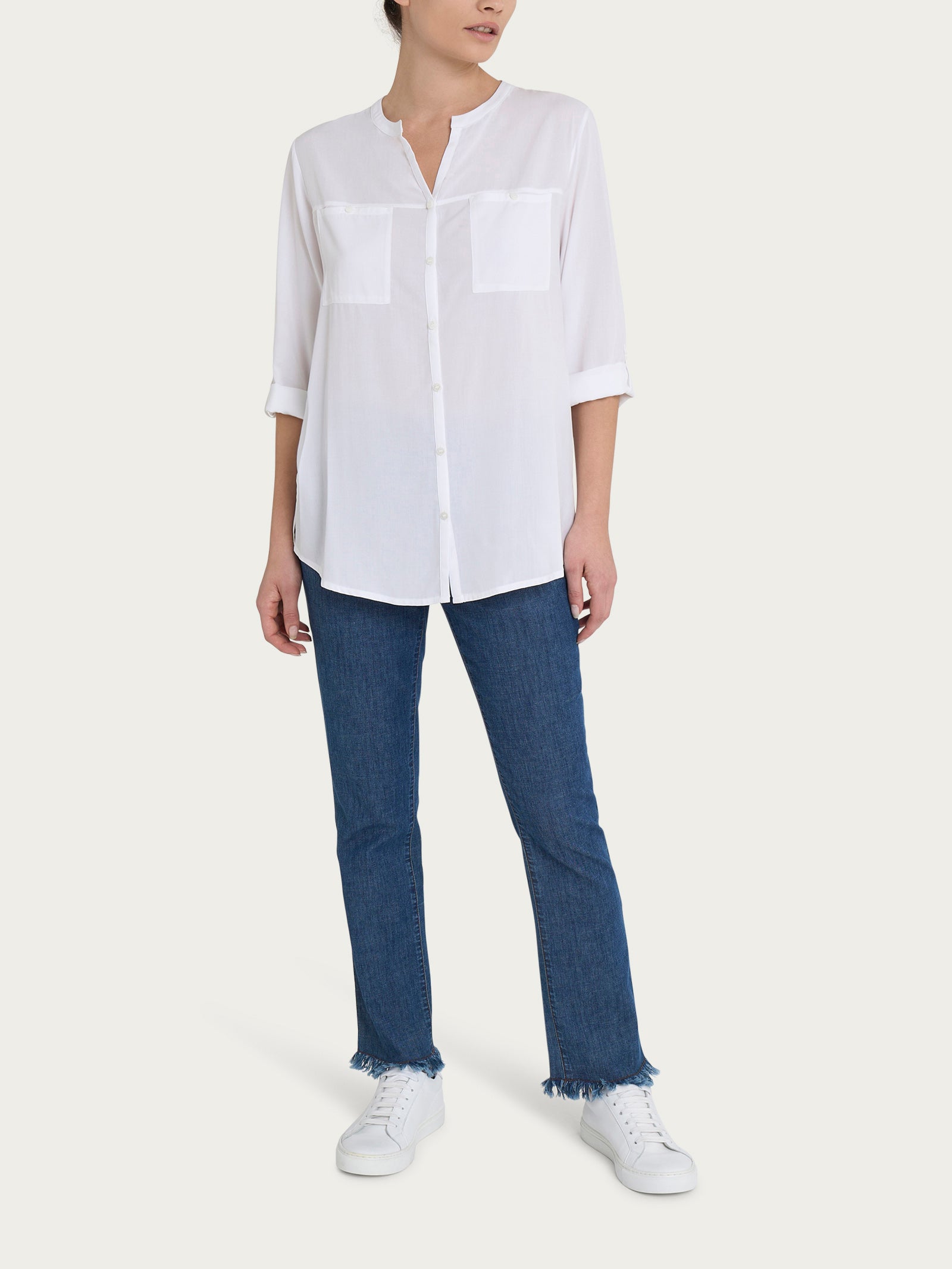 Camicia con collo alla coreana in EcoSeta Bianchi Donna - Ragno