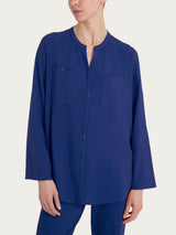 Camicia con collo alla coreana in EcoSeta Blu Donna - Ragno