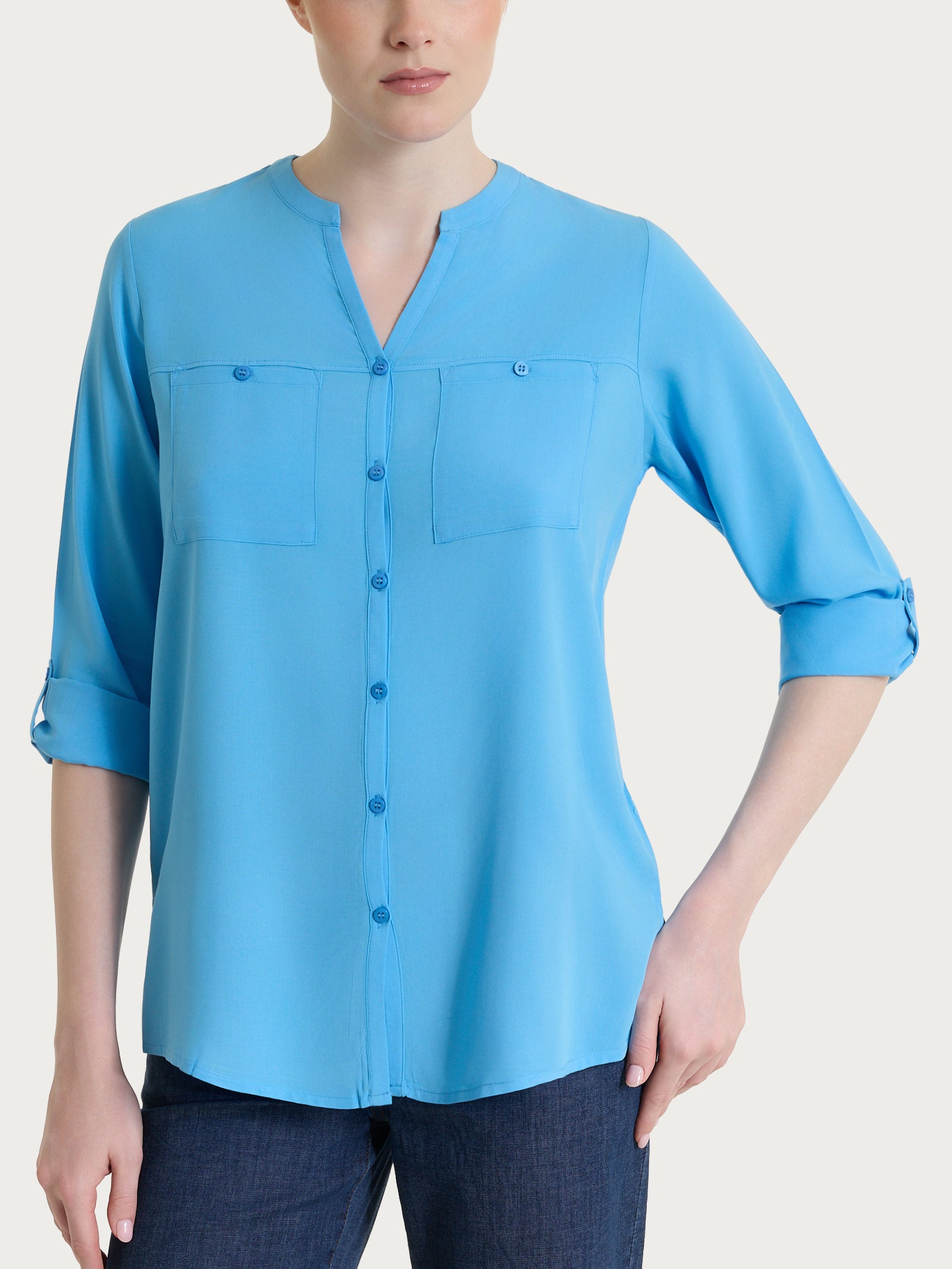 Camicia con collo alla coreana in EcoSeta Azzurri Donna - Ragno