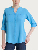 Camicia con collo alla coreana in EcoSeta Azzurri Donna - Ragno