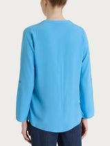 Camicia con collo alla coreana in EcoSeta Azzurri Donna - Ragno