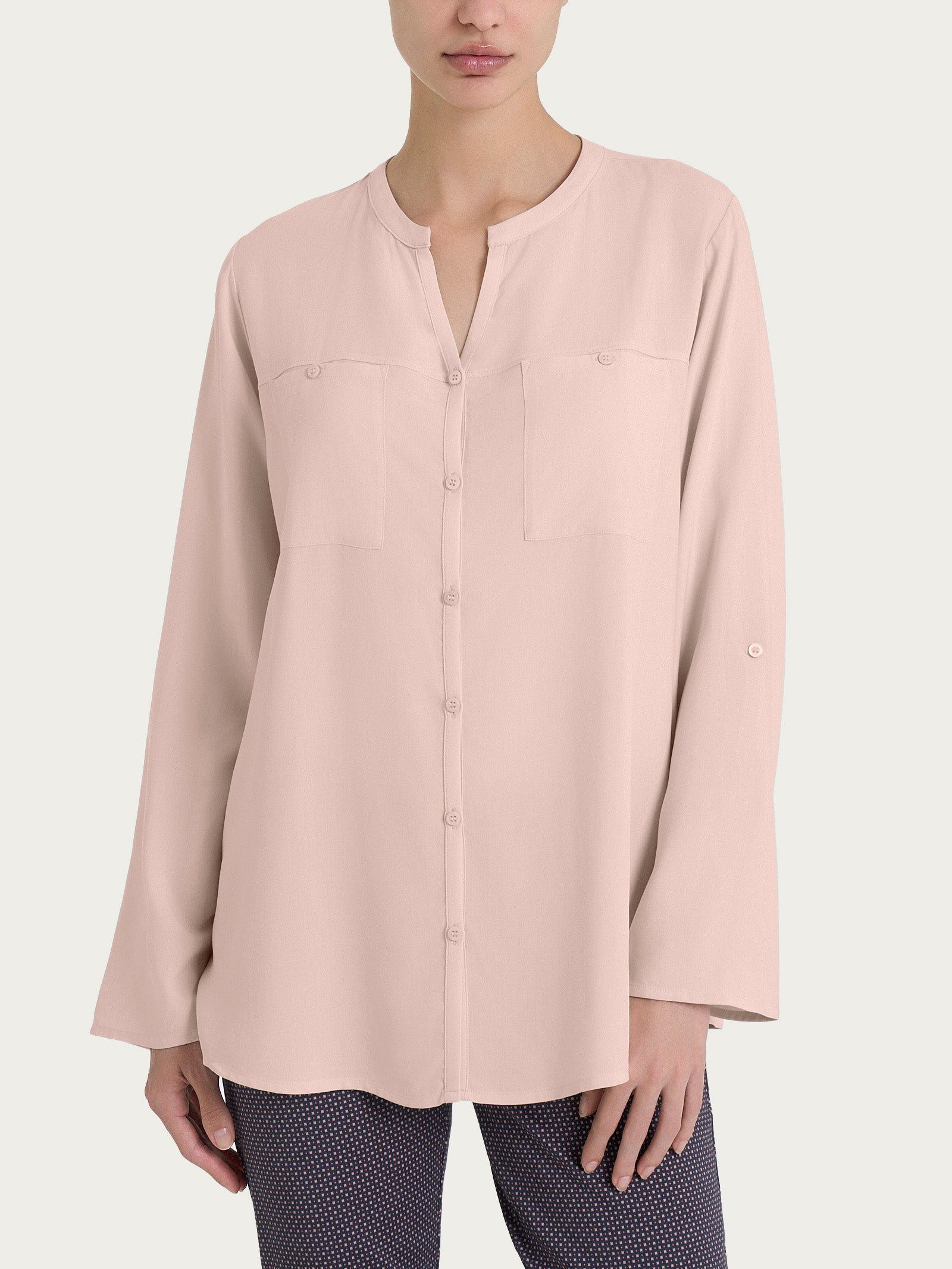 Camicia con collo alla coreana in EcoSeta Rosa Donna - Ragno