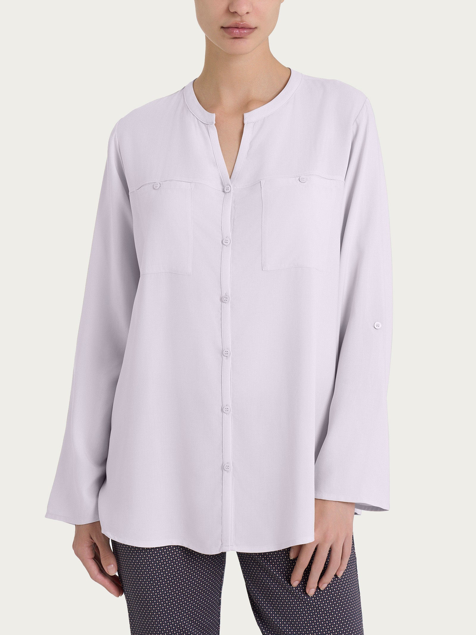 Camicia con collo alla coreana in EcoSeta Rosa Donna - Ragno