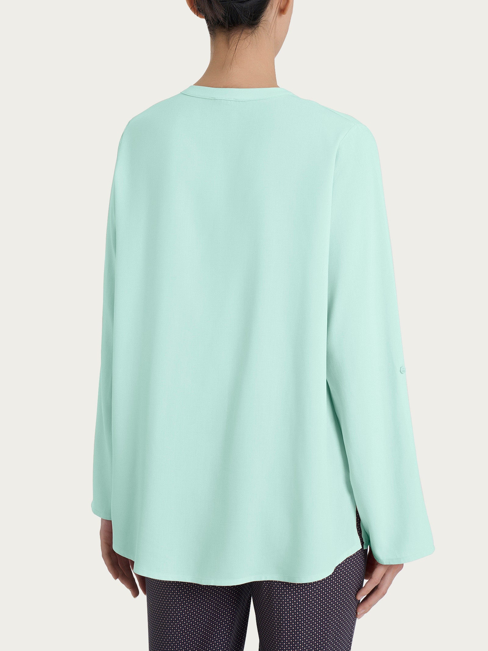 Camicia con collo alla coreana in EcoSeta Verdi Donna - Ragno