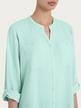 Camicia con collo alla coreana in EcoSeta Verdi Donna - Ragno