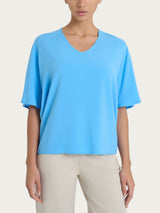 Blusa con scollo a V e manica al gomito in Ecoseta Azzurri Donna - Ragno