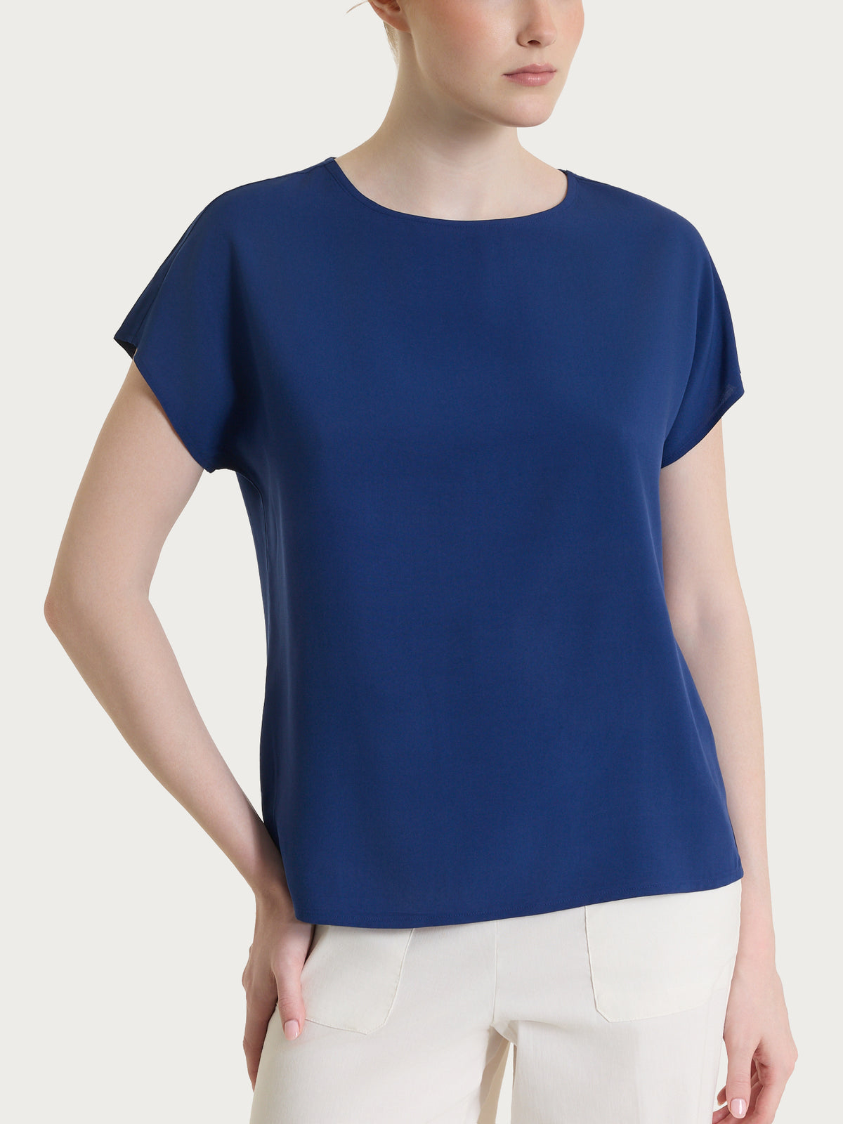 Blusa con manica Kimono in Voile di Viscosa Satin Blu Donna - Ragno