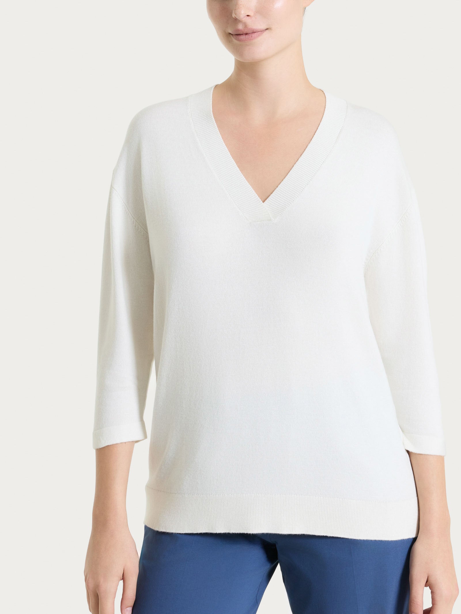 Maglia con scollo a V e con manica 3/4 in Summertime Bianchi Donna - Ragno