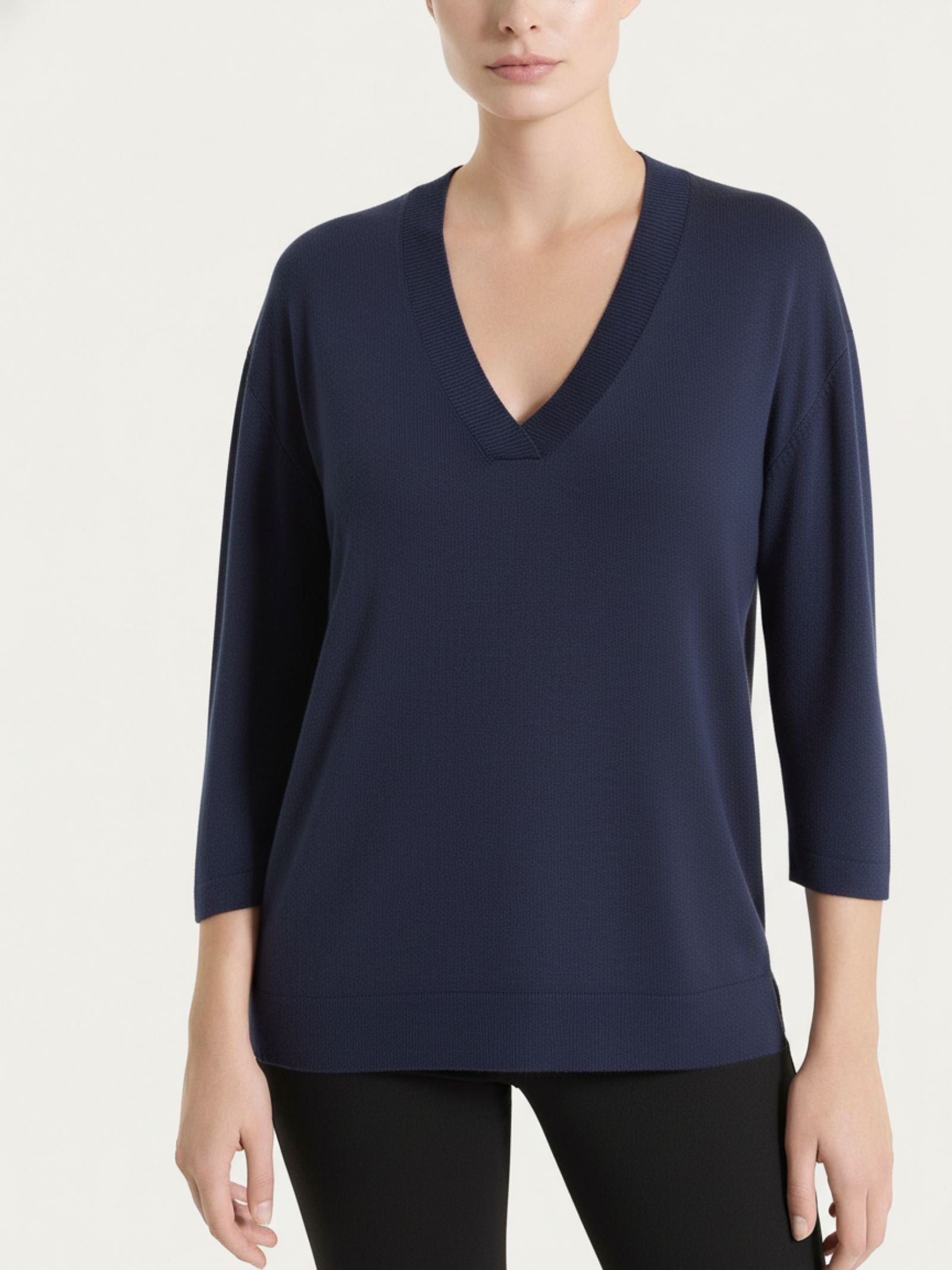 Maglia con scollo a V e con manica 3/4 in Summertime Blu Donna - Ragno