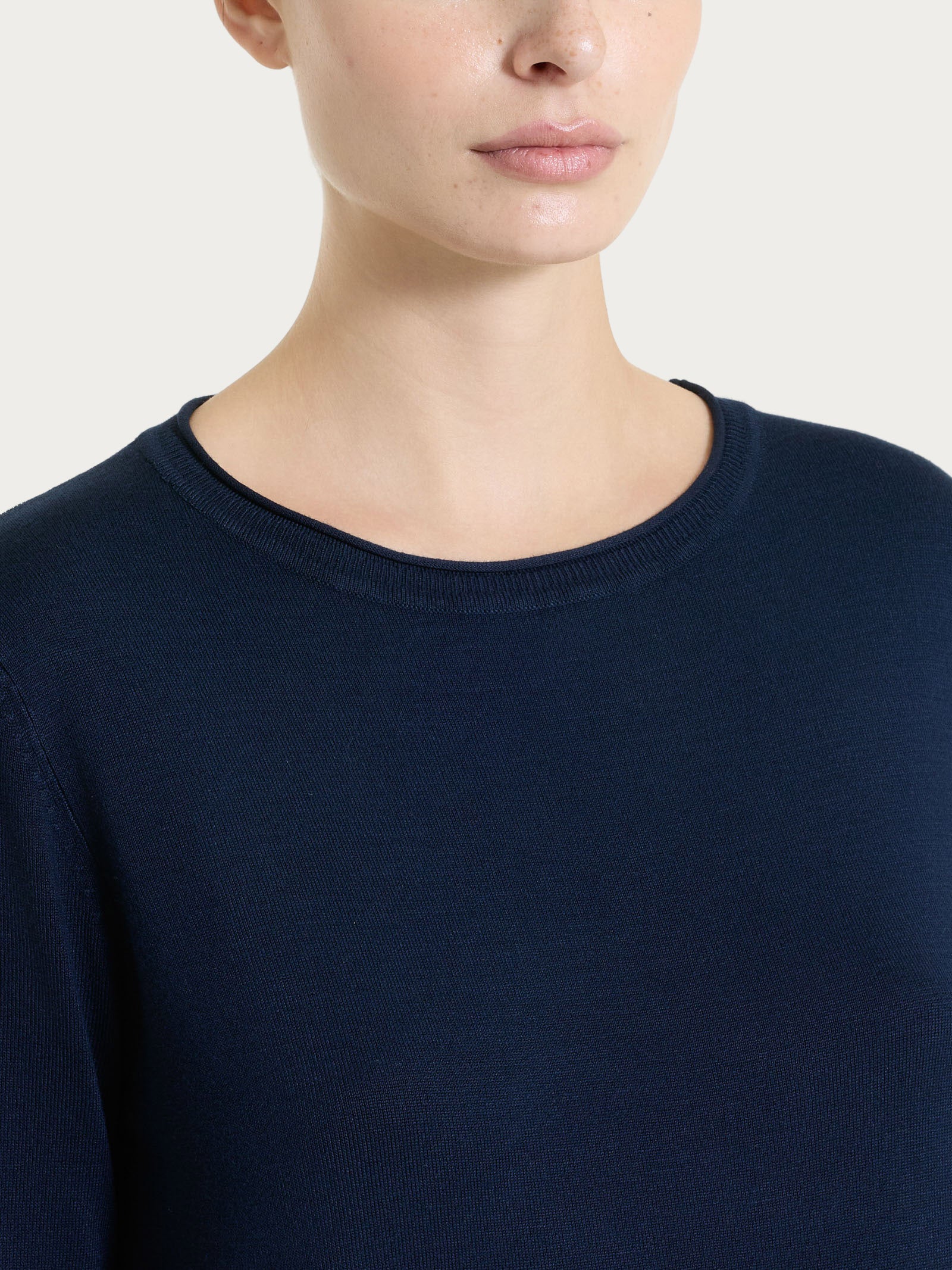 SANDERY Camicia Donna A Maniche Corte, Girocollo, Slim Fit, A Coste, Colore Blu, Taglia L