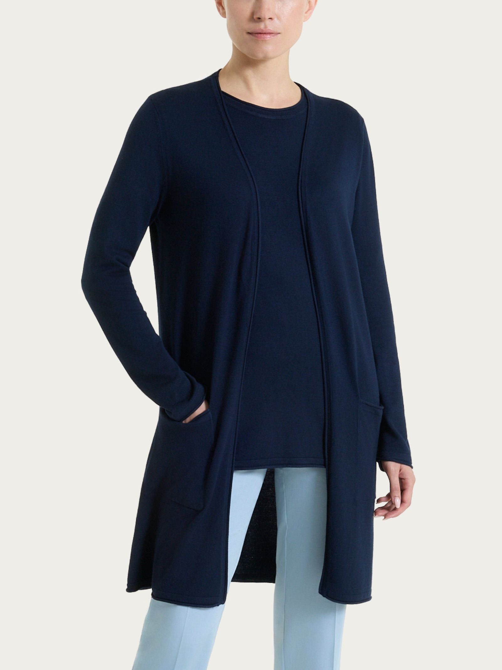 Cardigan lungo aperto in Summertime Blu Donna - Ragno
