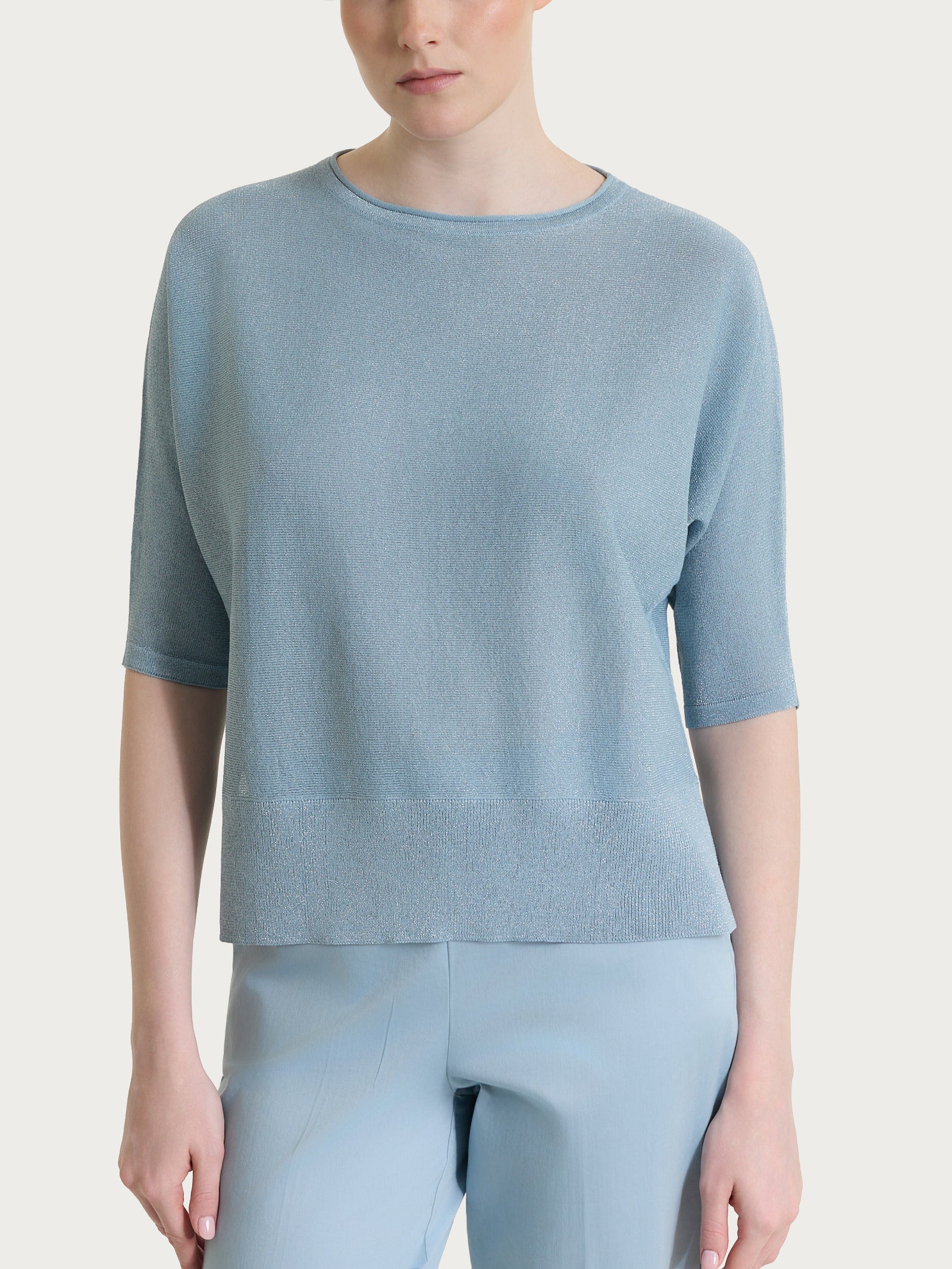Maglia con manica a pipistrello in Crêpe Lurex Azzurri Donna - Ragno