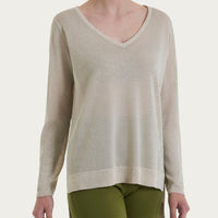 Maglia con scollo a V e manica lunga in Crêpe Lurex Bianchi Donna - Ragno