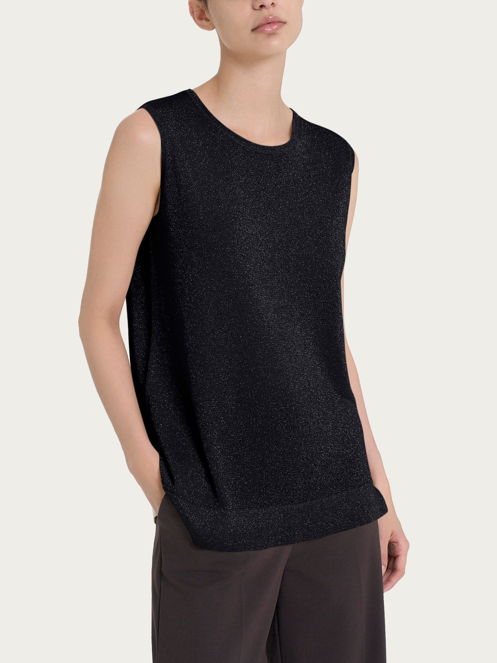 Maglia smanicata in Crêpe Lurex Neri Donna - Ragno