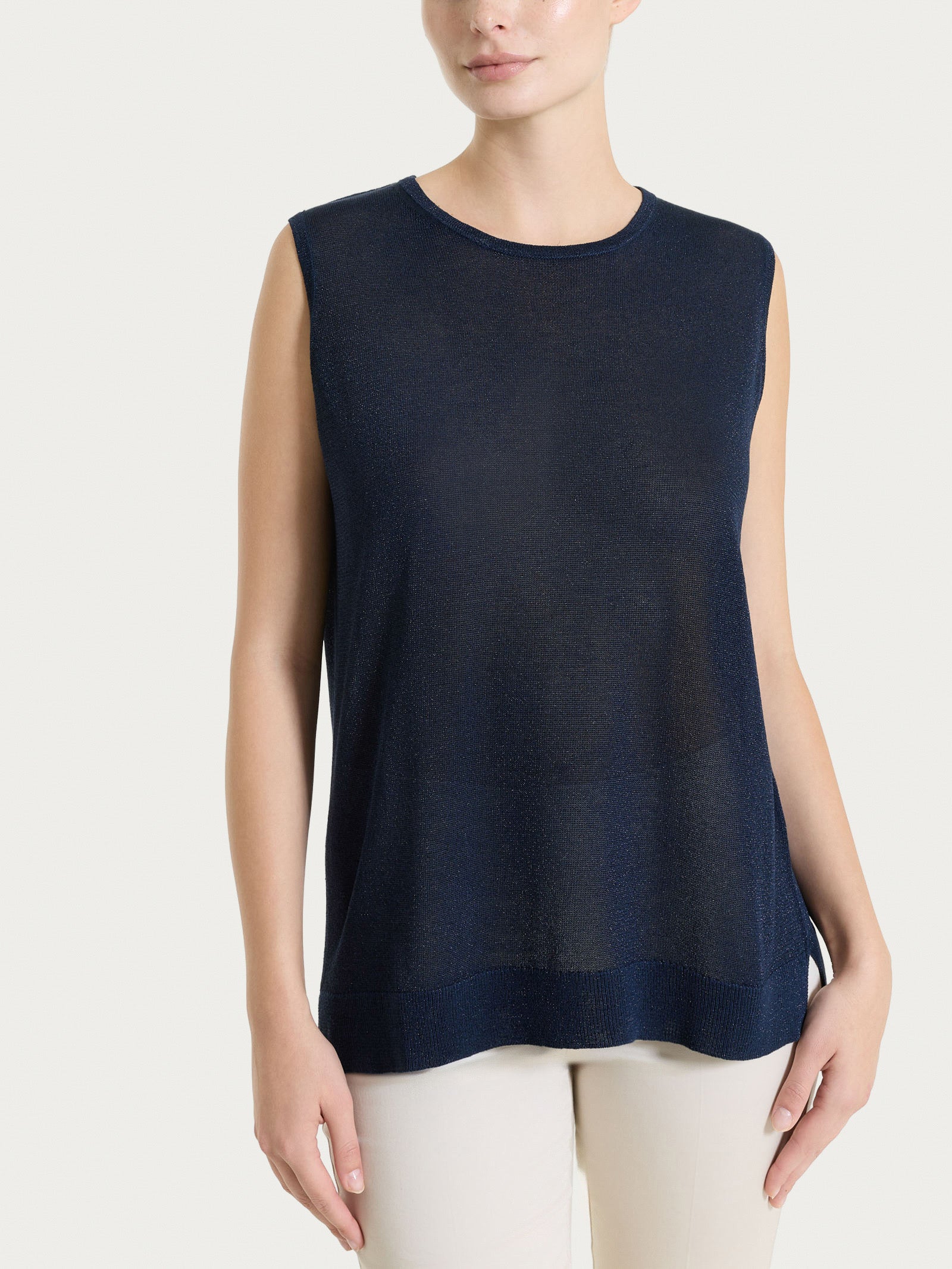 Maglia smanicata in Crêpe Lurex Blu Donna - Ragno