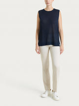 Maglia smanicata in Crêpe Lurex Blu Donna - Ragno
