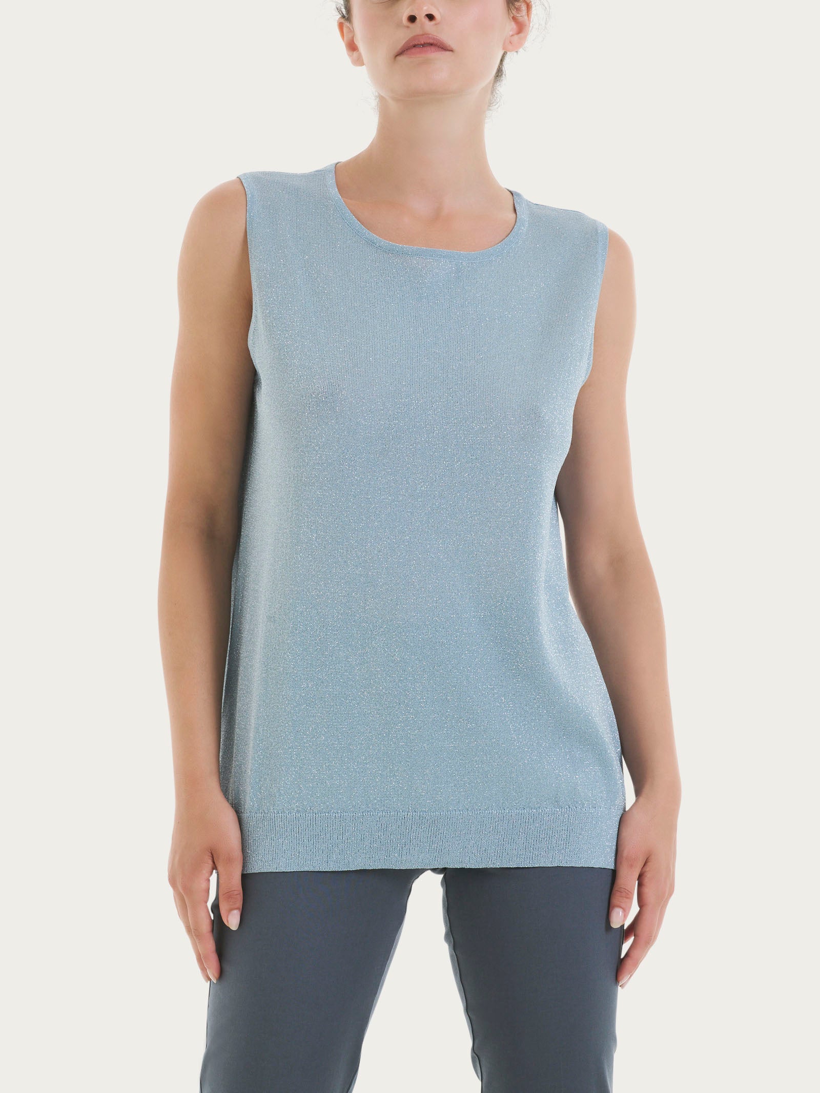 Maglia smanicata in Crêpe Lurex Azzurri Donna - Ragno