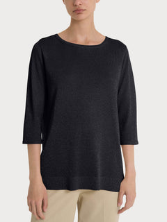 Jersey de manga 3/4 en Crêpe Lurex negro para mujer - Ragno