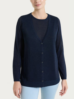 Cardigan con bottoni in Crêpe Lurex Blu Donna - Ragno