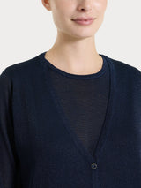 Cardigan con bottoni in Crêpe Lurex Blu Donna - Ragno