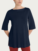 Maglietta con manica 3/4 in jersey di viscosa crêpe Blu Donna - Ragno