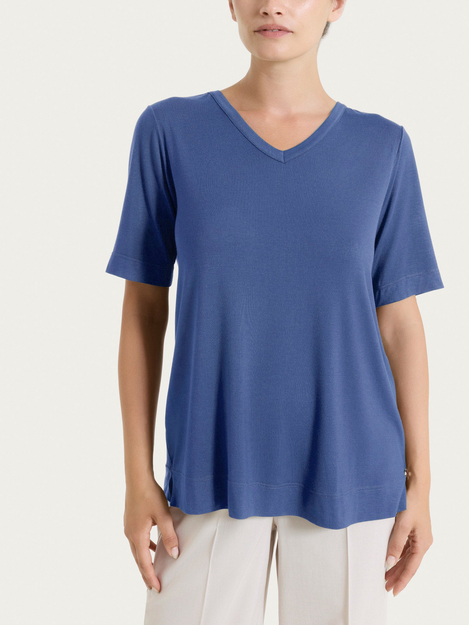 Summer V-neck Viscose Summer Blue Women's T-Shirt - Ragno