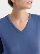 Summer V-neck Viscose Summer Blue Women's T-Shirt - Ragno