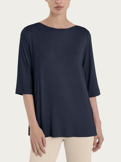Maglietta con manica 3/4 in misto viscosa Blu Donna - Ragno