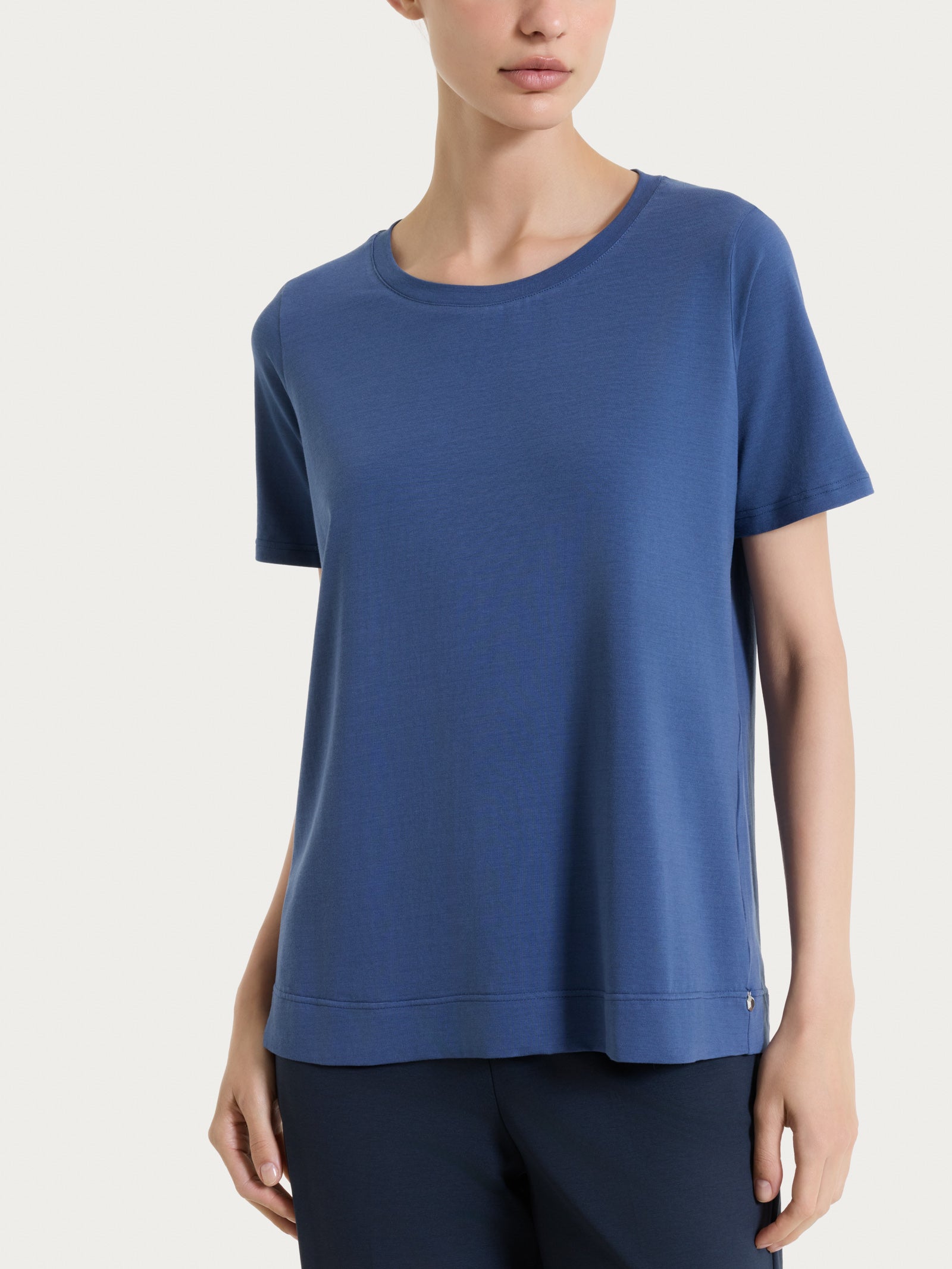 Maglietta tinta unita con manica corta in Ultralight Blu Donna - Ragno