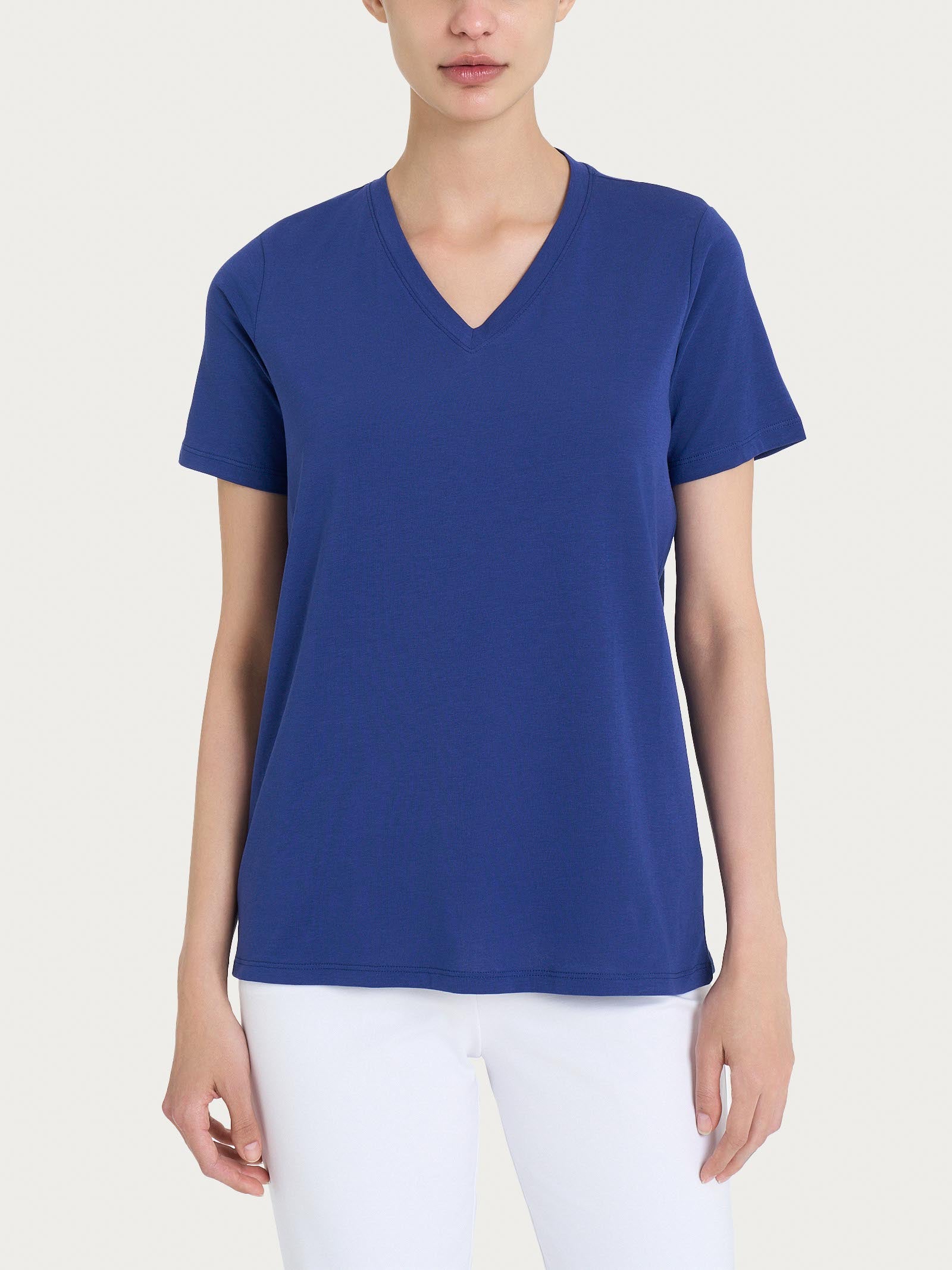 Maglietta con Scollo a V in Ultralight Blu Donna - Ragno