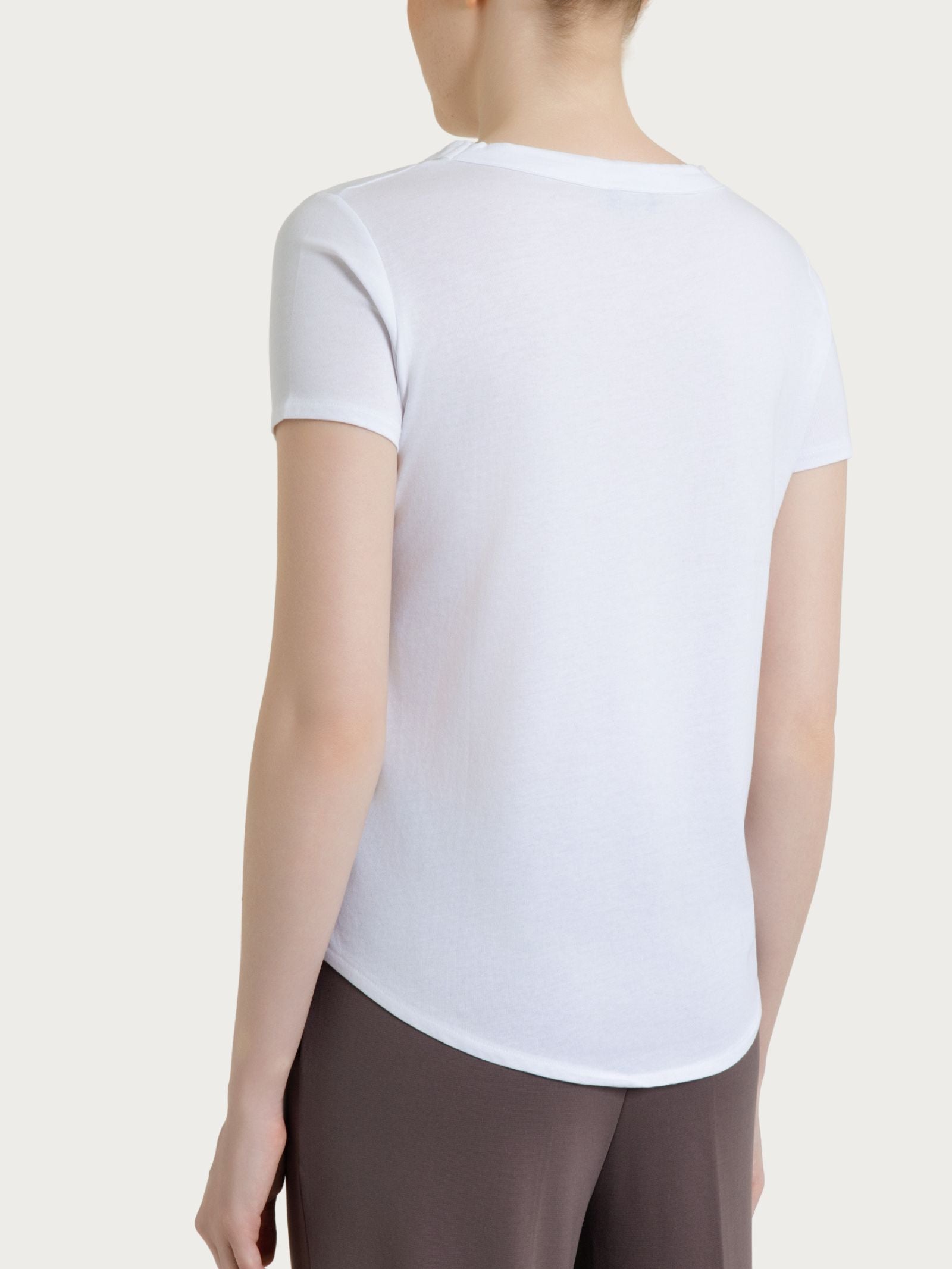 Maglietta tinta unita con scollo a V in Ultralight Bianchi Donna - Ragno