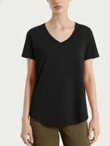 Maglietta tinta unita con scollo a V in Ultralight Neri Donna - Ragno