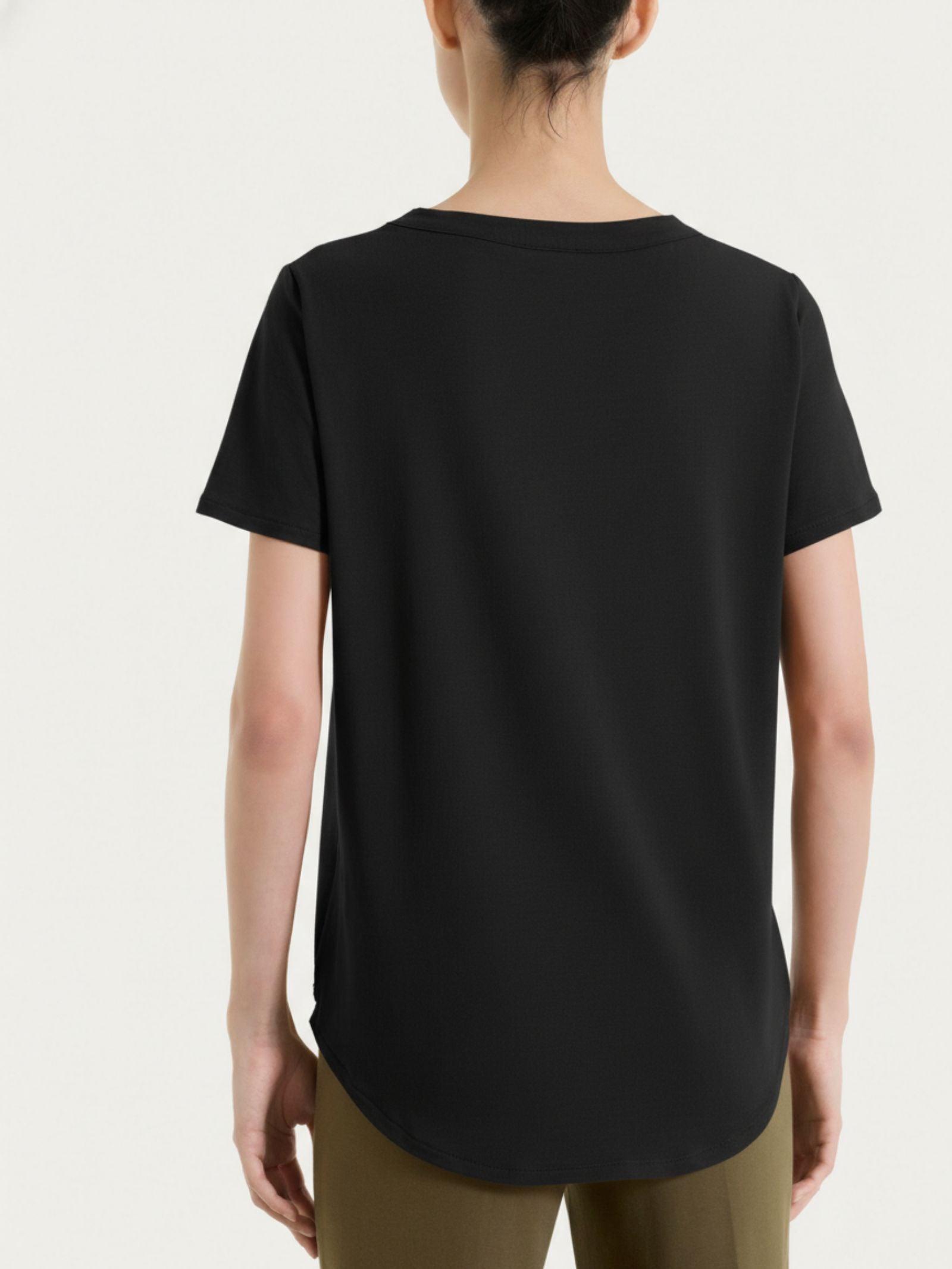 Maglietta tinta unita con scollo a V in Ultralight Neri Donna - Ragno