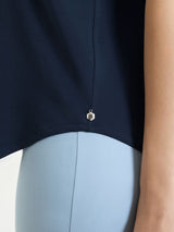 Maglietta tinta unita con scollo a V in Ultralight Blu Donna - Ragno