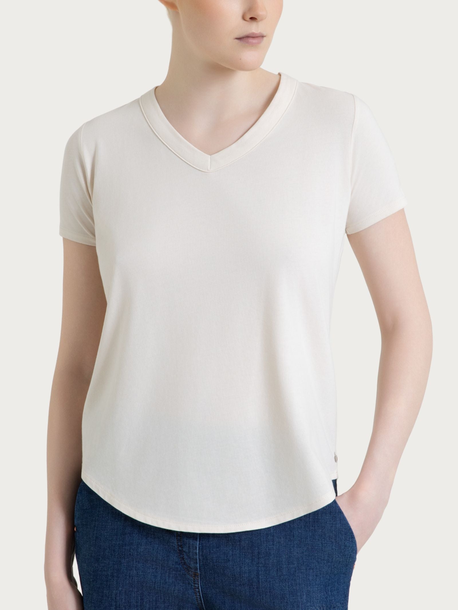 Maglietta tinta unita con scollo a V in Ultralight Bianchi Donna - Ragno