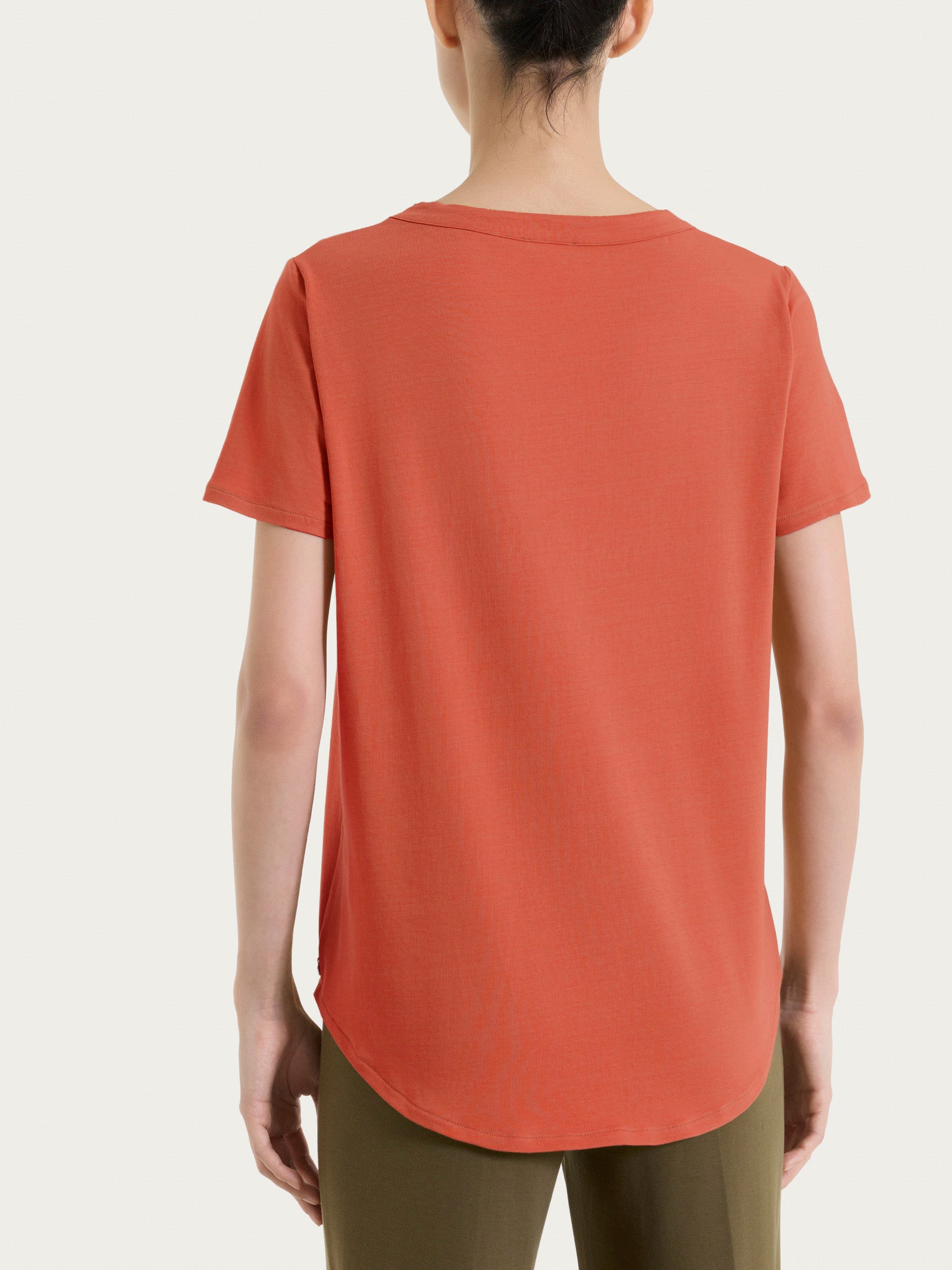 Maglietta tinta unita con scollo a V in Ultralight Rossi Donna - Ragno