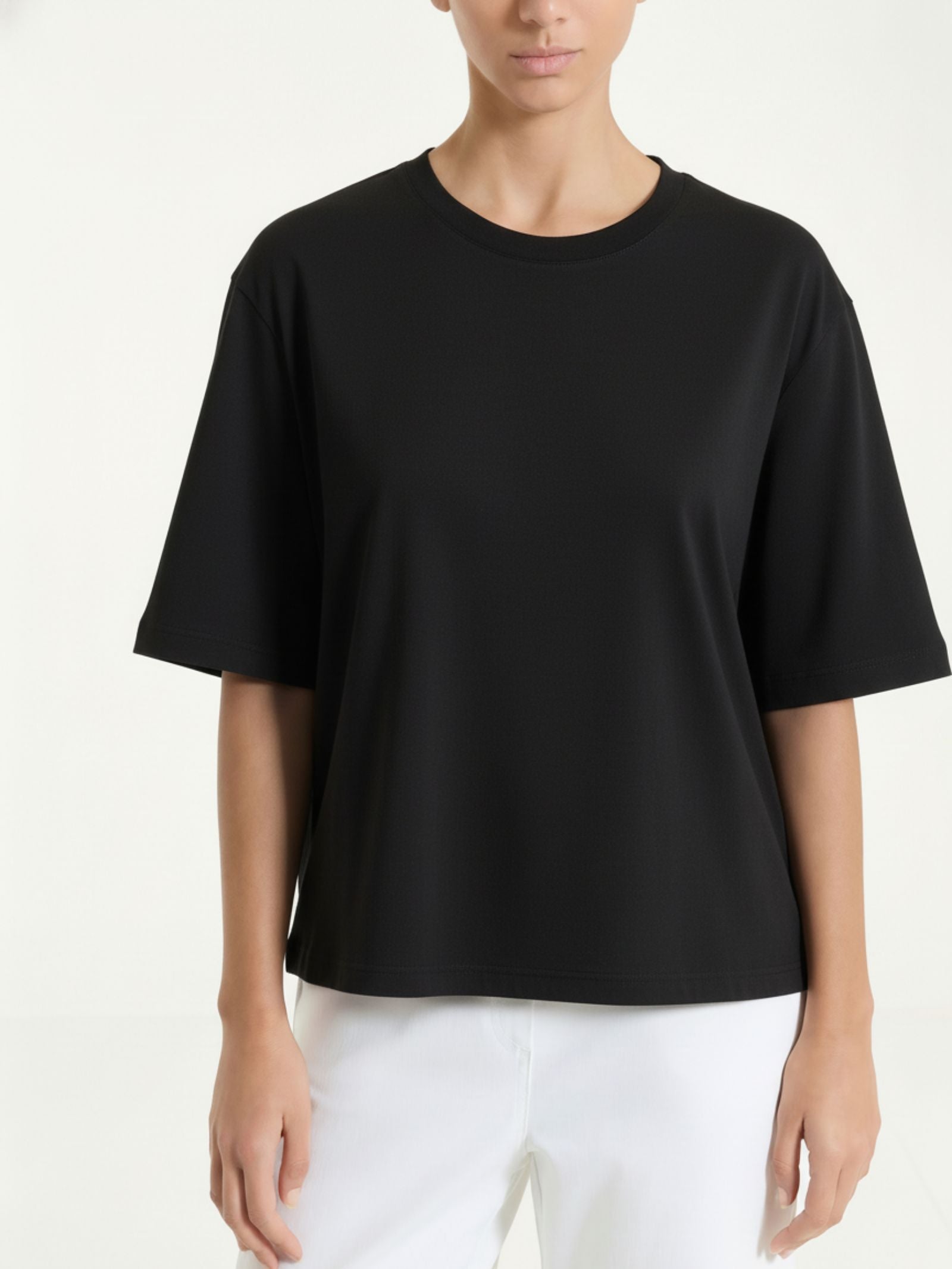 Maglietta boxy tinta unita in Ultralight Neri Donna - Ragno