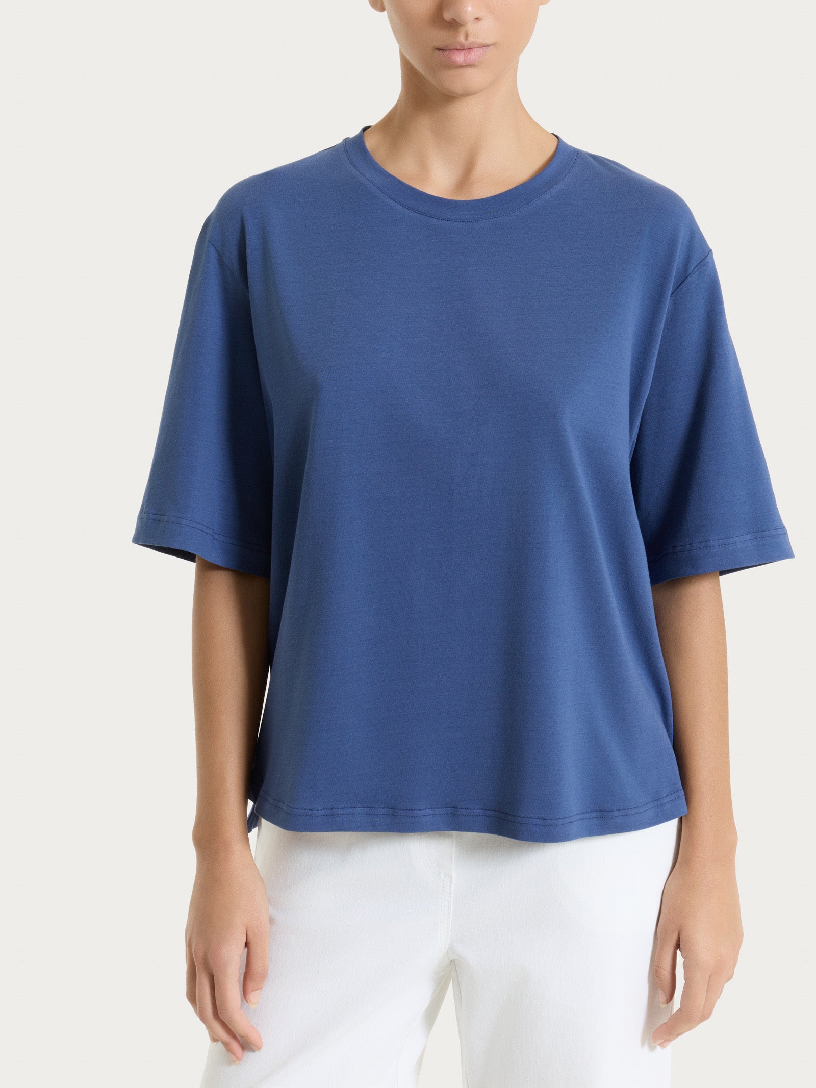 Maglietta boxy tinta unita in Ultralight Blu Donna - Ragno