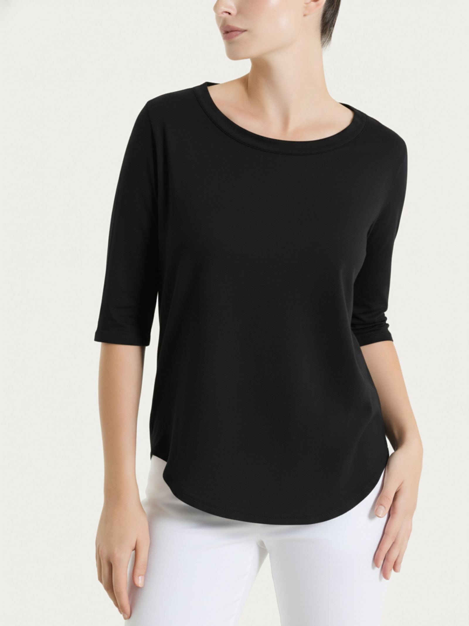 Maglietta tinta unita con manica 3/4 in Ultralight Neri Donna - Ragno