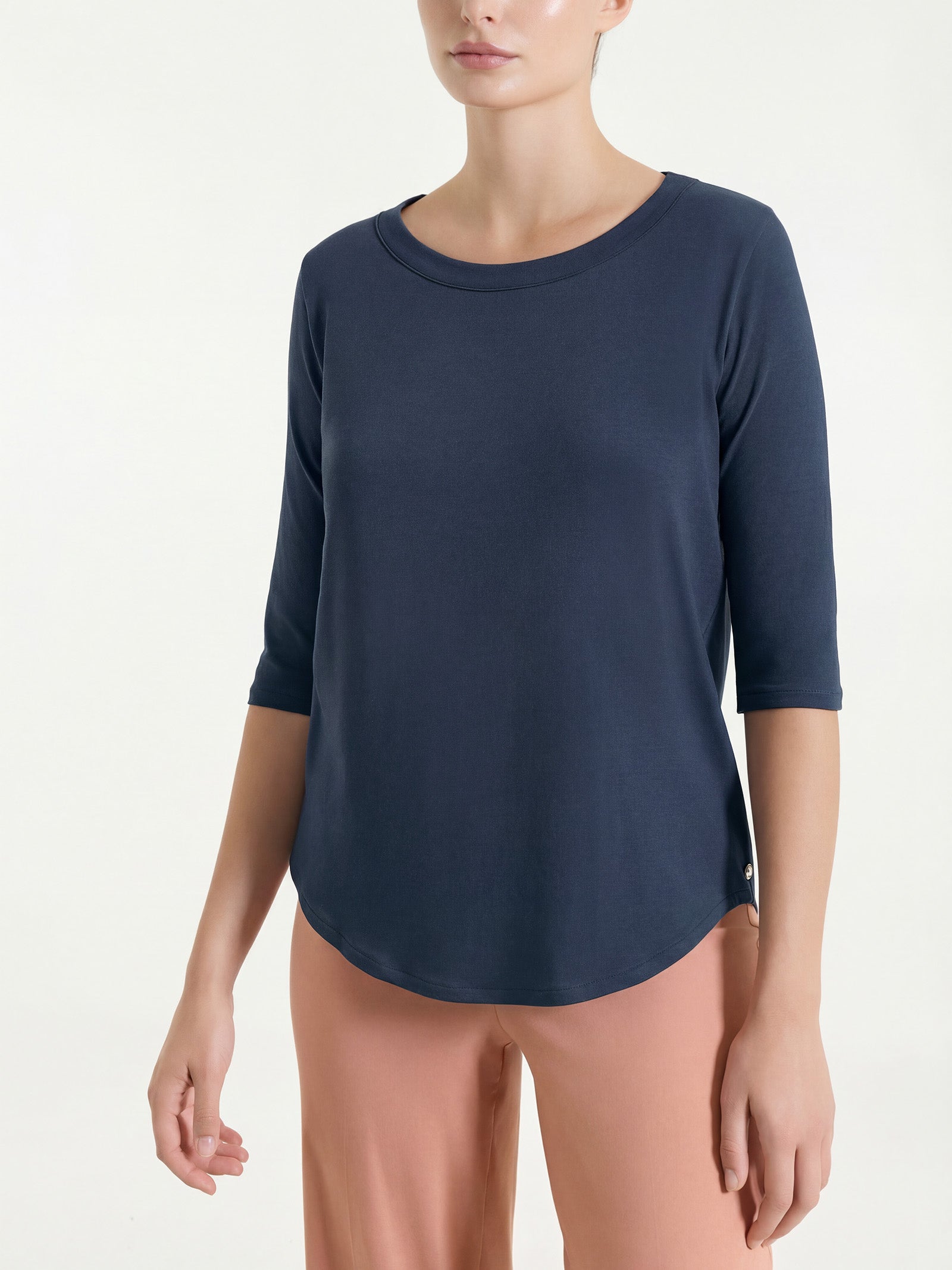 Maglietta tinta unita con manica 3/4 in Ultralight Blu Donna - Ragno