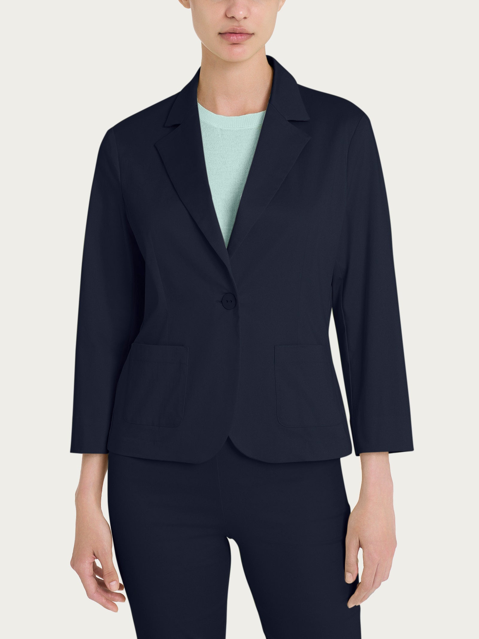 Blazer corto con 1 bottone e manica 3/4 in Satin Power Blu Donna - Ragno